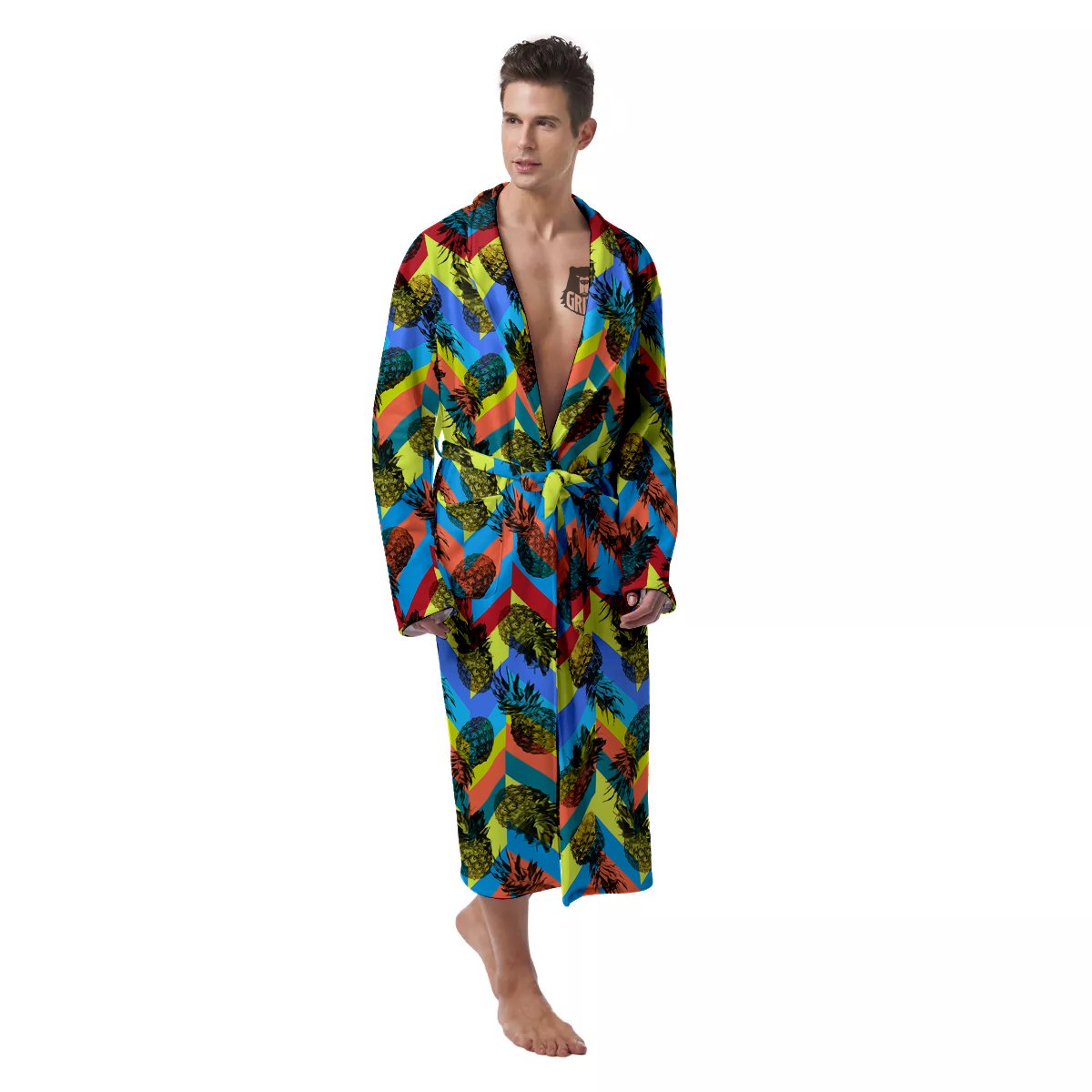 Pineapple Zigzag Print Pattern Men's Robe-grizzshop