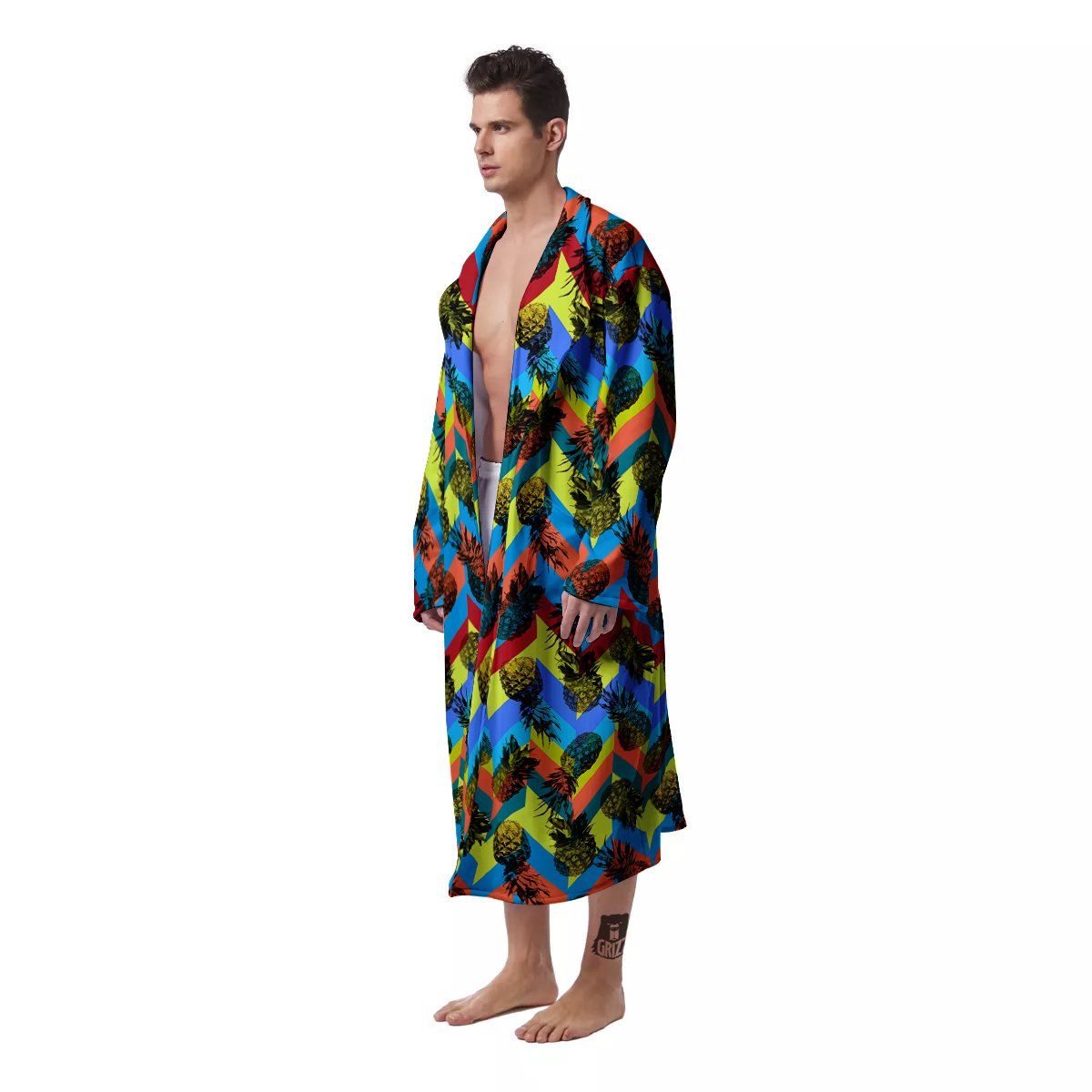 Pineapple Zigzag Print Pattern Men's Robe-grizzshop