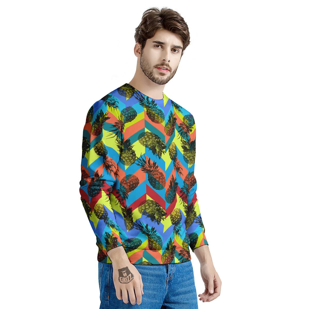 Pineapple Zigzag Print Pattern Men's Sweatshirt-grizzshop
