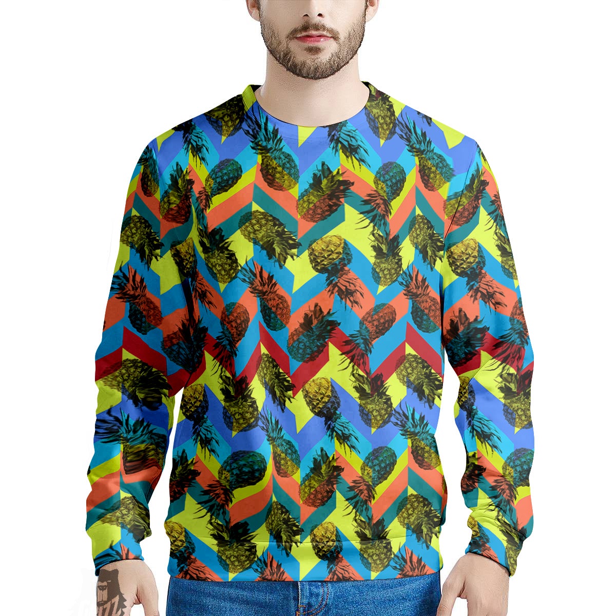 Pineapple Zigzag Print Pattern Men's Sweatshirt-grizzshop