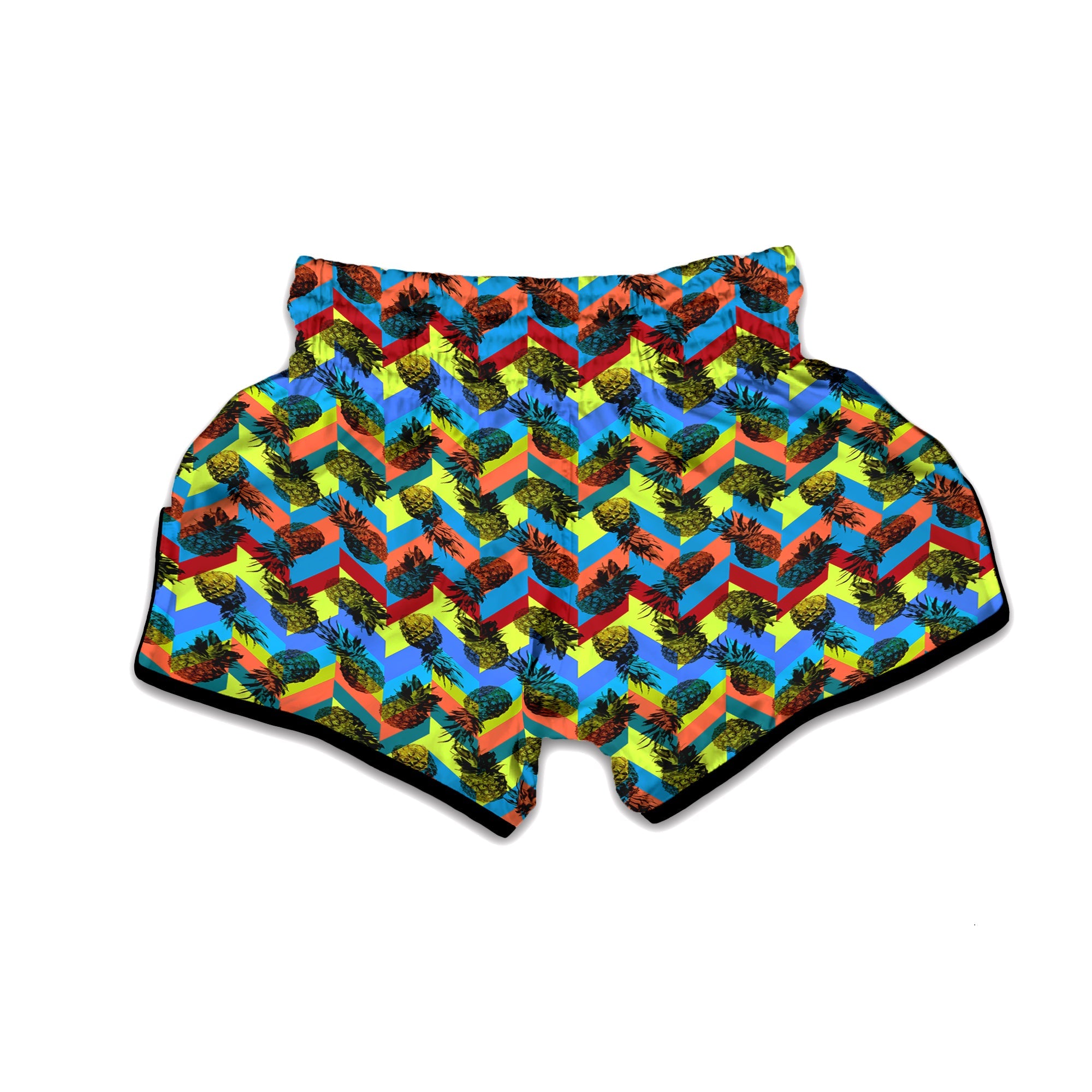 Pineapple Zigzag Print Pattern Muay Thai Boxing Shorts-grizzshop