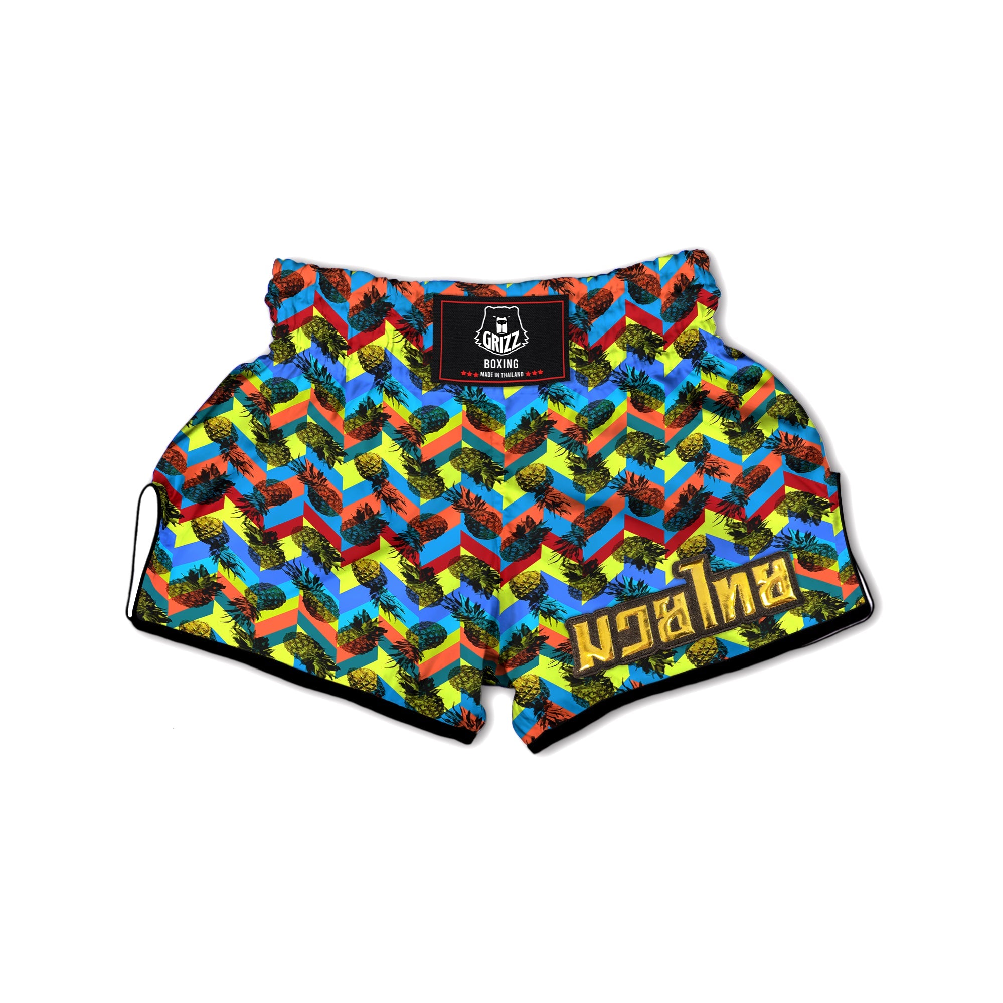 Pineapple Zigzag Print Pattern Muay Thai Boxing Shorts-grizzshop