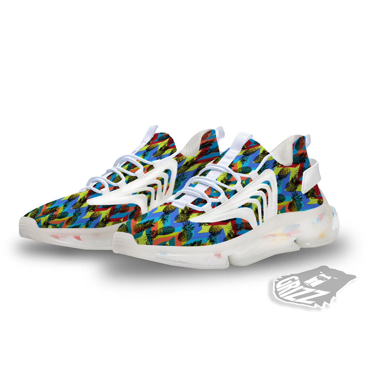 Pineapple Zigzag Print Pattern White Gym Shoes-grizzshop