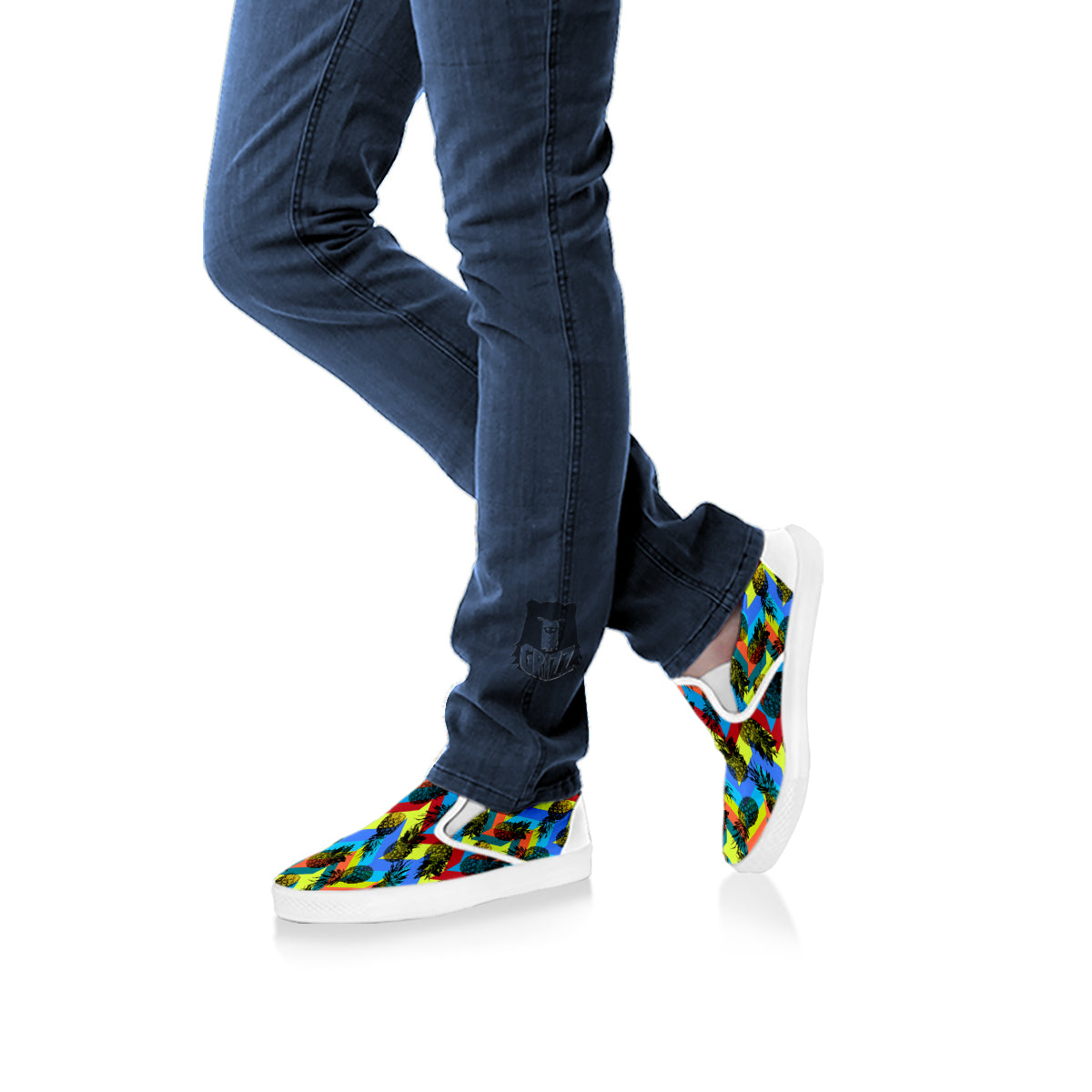 Pineapple Zigzag Print Pattern White Slip On Shoes-grizzshop