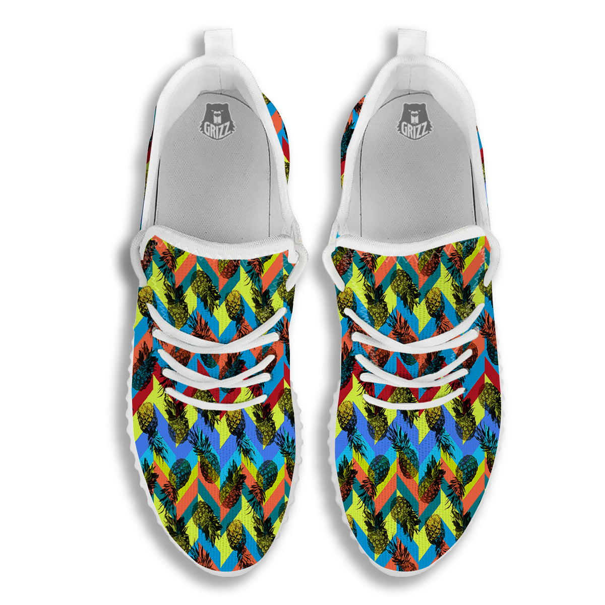 Pineapple Zigzag Print Pattern White Walking Shoes-grizzshop