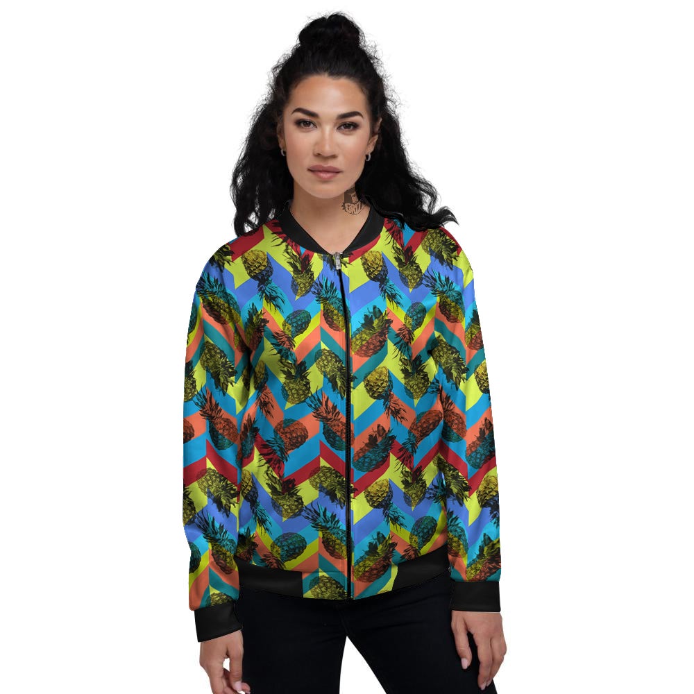 Pineapple Zigzag Print Pattern Women's Bomber Jacket-grizzshop