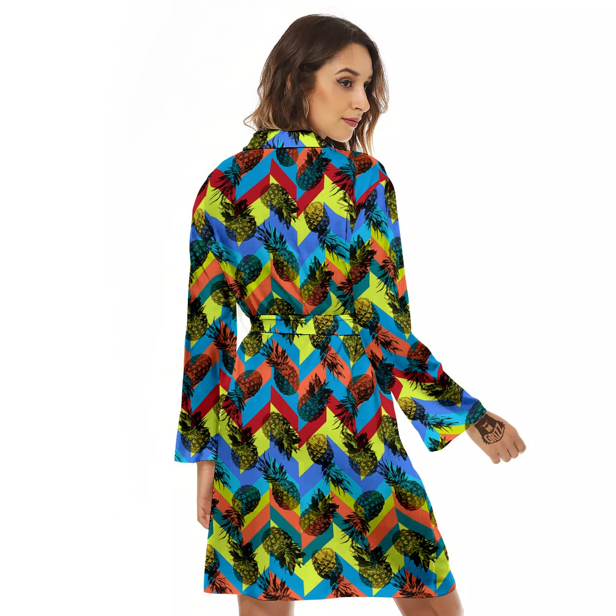 Pineapple Zigzag Print Pattern Women's Robe-grizzshop