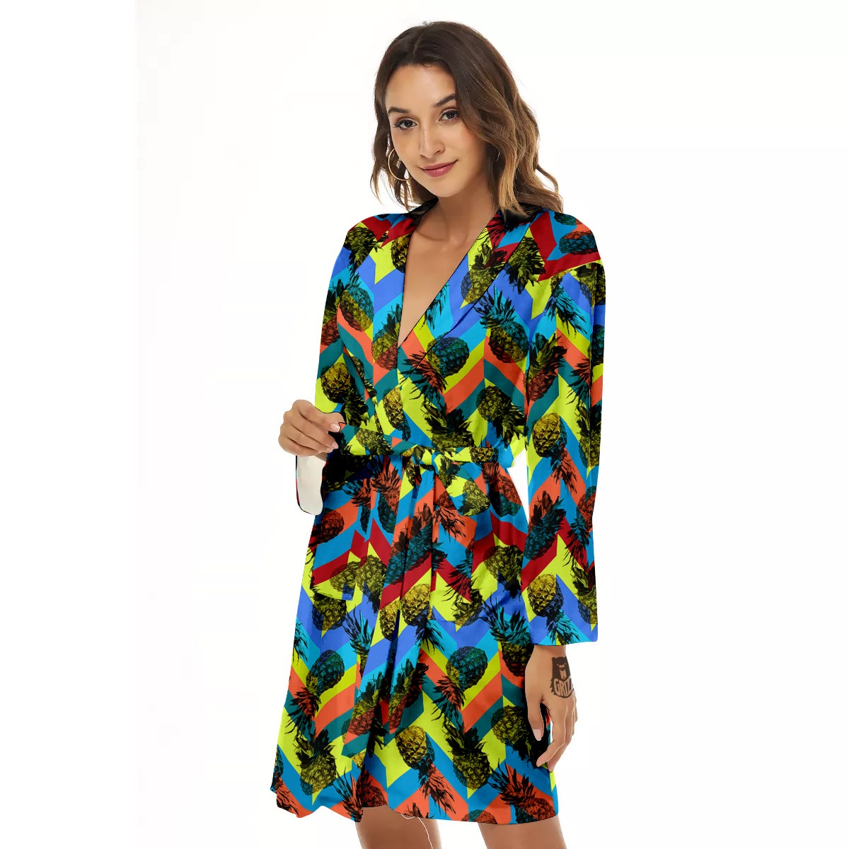 Pineapple Zigzag Print Pattern Women's Robe-grizzshop