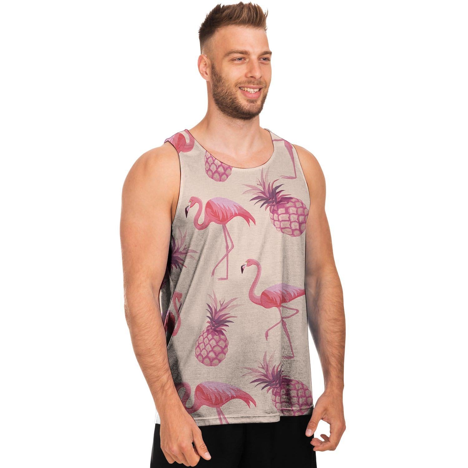 Pineapple Flamingo Print Men's Tank Tops-grizzshop