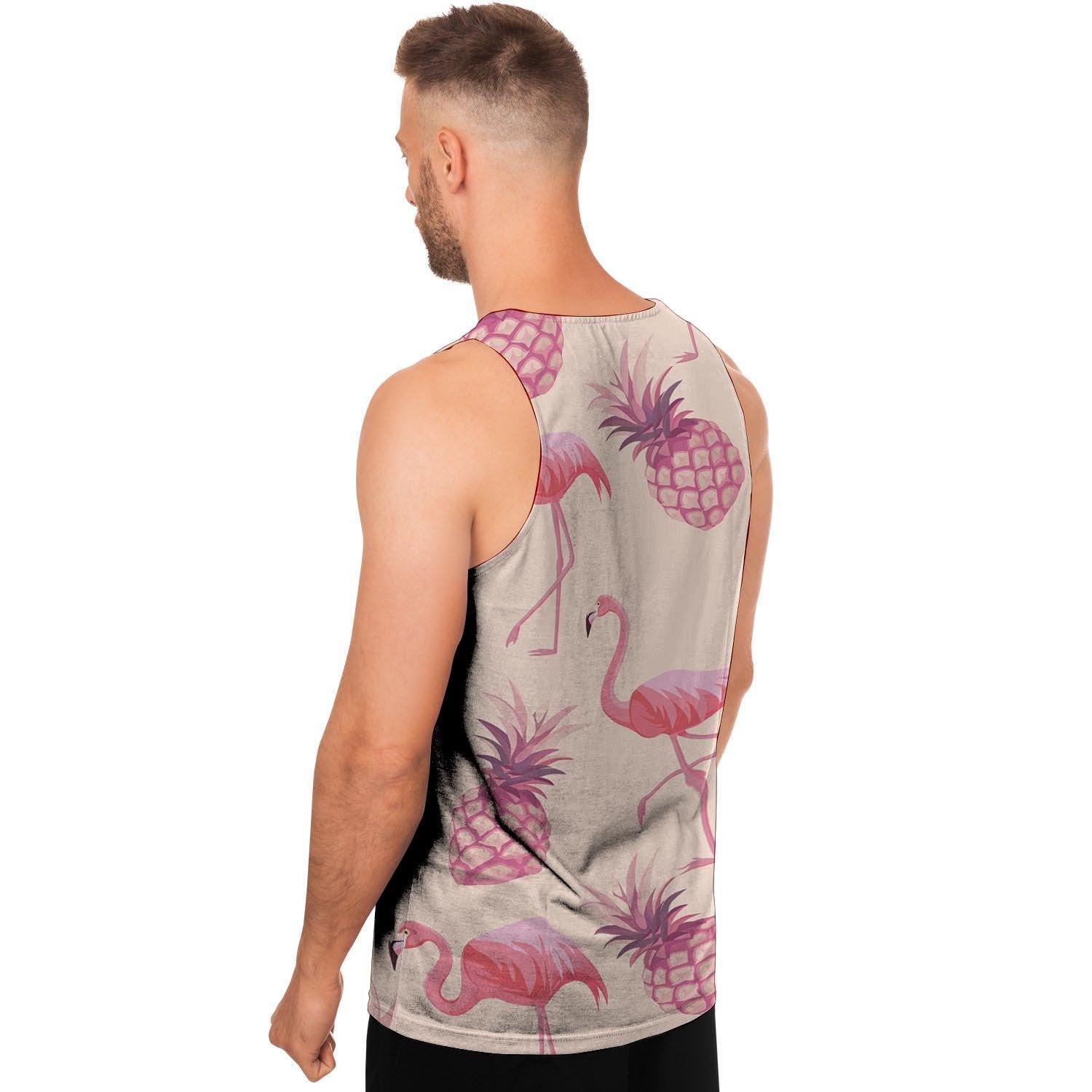 Pineapple Flamingo Print Men's Tank Tops-grizzshop