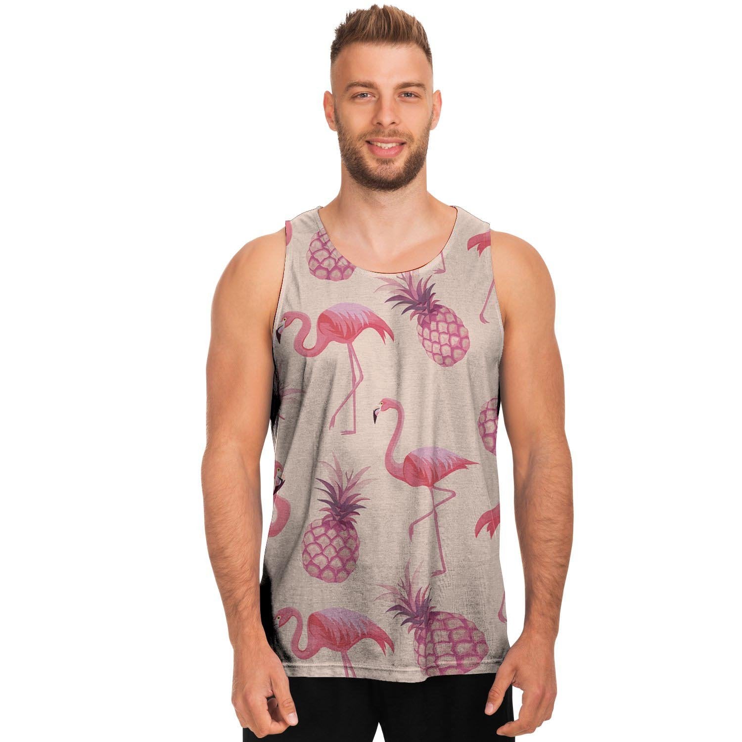 Pineapple Flamingo Print Men's Tank Tops-grizzshop