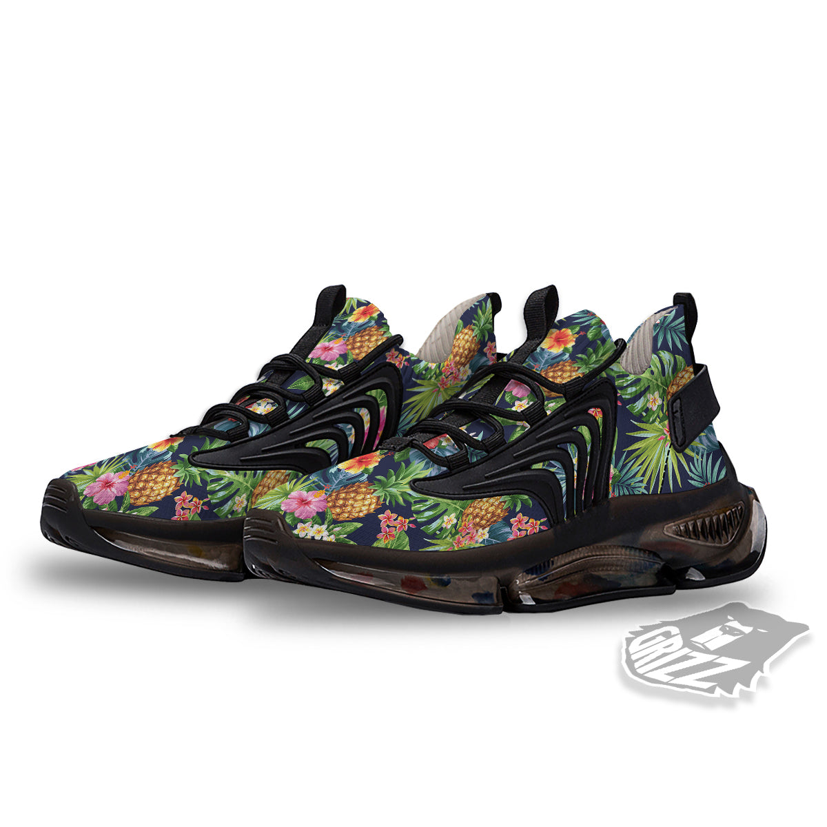 Pineapples Tropical Print Pattern Black Gym Shoes-grizzshop