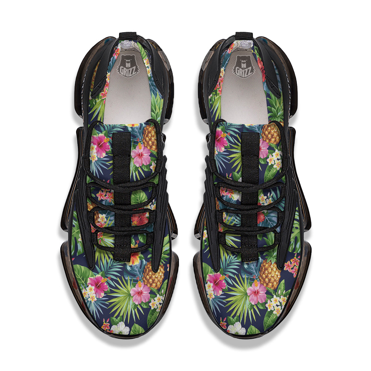 Pineapples Tropical Print Pattern Black Gym Shoes-grizzshop