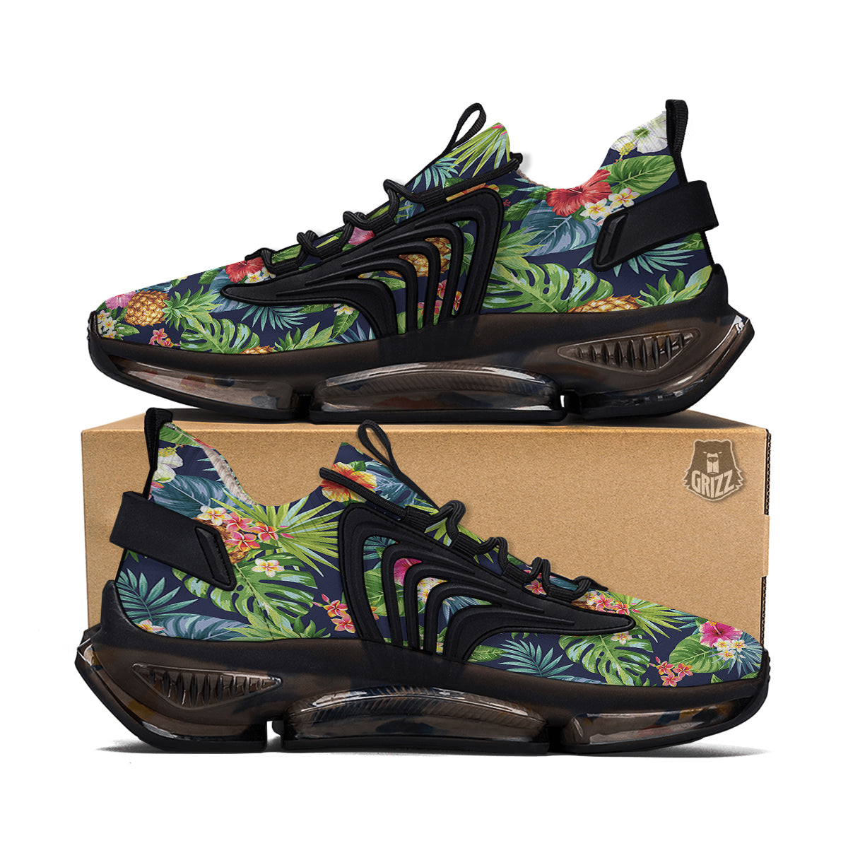 Pineapples Tropical Print Pattern Black Gym Shoes-grizzshop