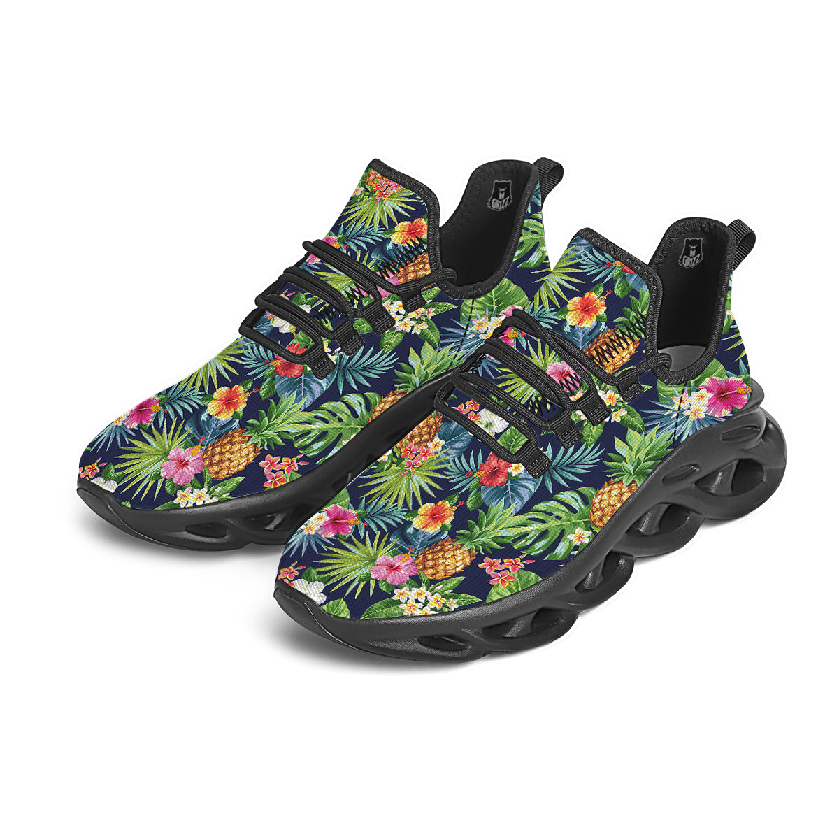 Pineapples Tropical Print Pattern Black Running Shoes-grizzshop