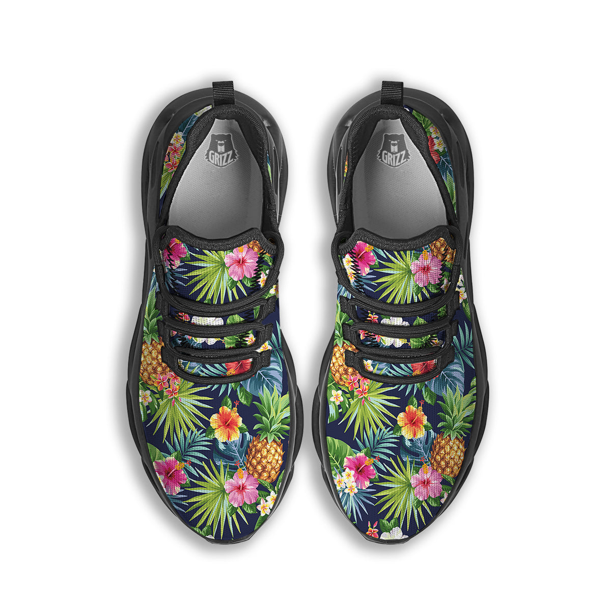 Pineapples Tropical Print Pattern Black Running Shoes-grizzshop