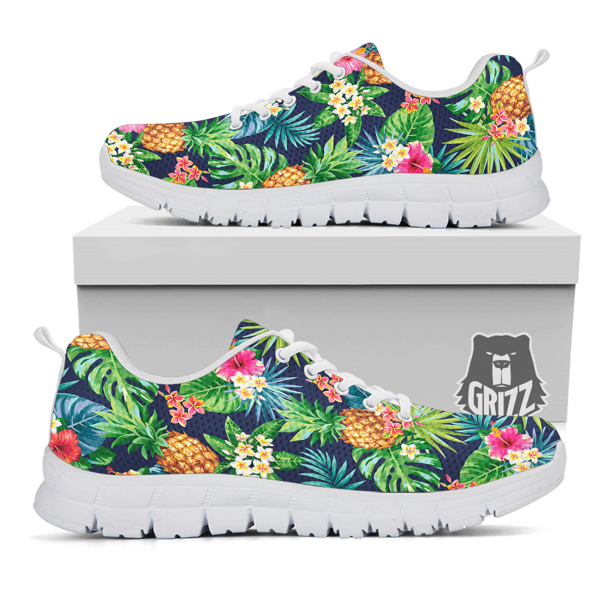 Pineapples Tropical Print Pattern White Sneaker-grizzshop
