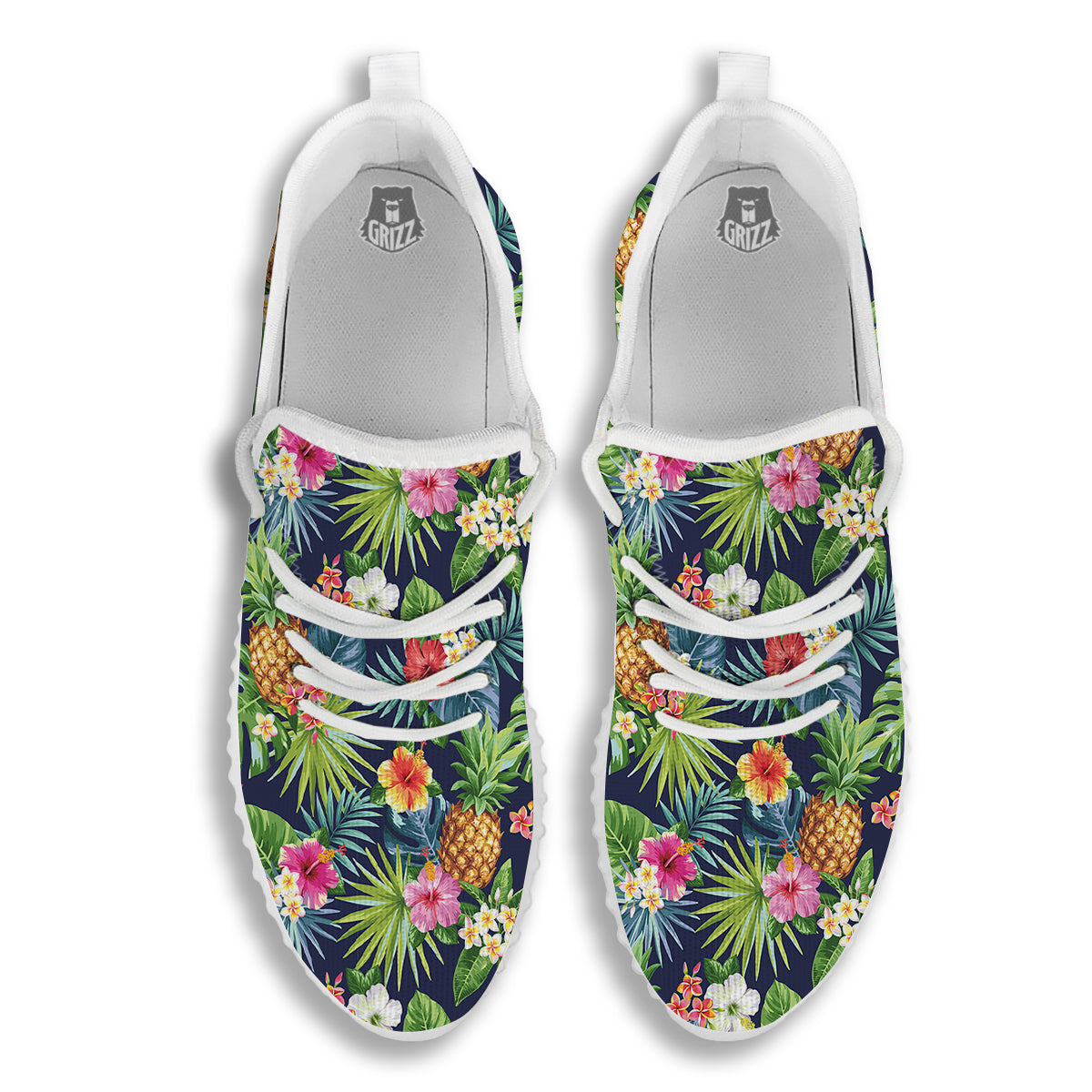 Pineapples Tropical Print Pattern White Walking Shoes-grizzshop