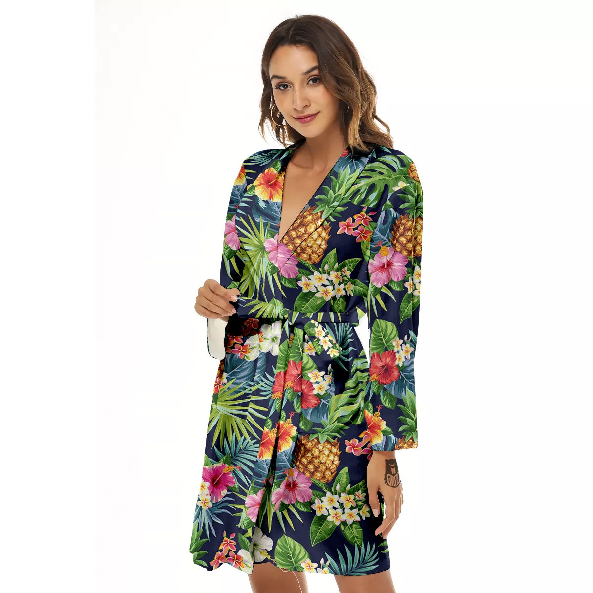 Pineapples Tropical Print Pattern Women's Robe-grizzshop