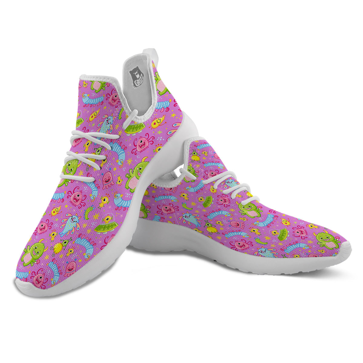 Pink Alien And Cute Monsters Print Pattern White Athletic Shoes-grizzshop