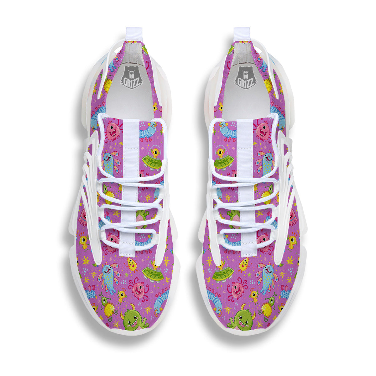 Pink Alien And Cute Monsters Print Pattern White Gym Shoes-grizzshop