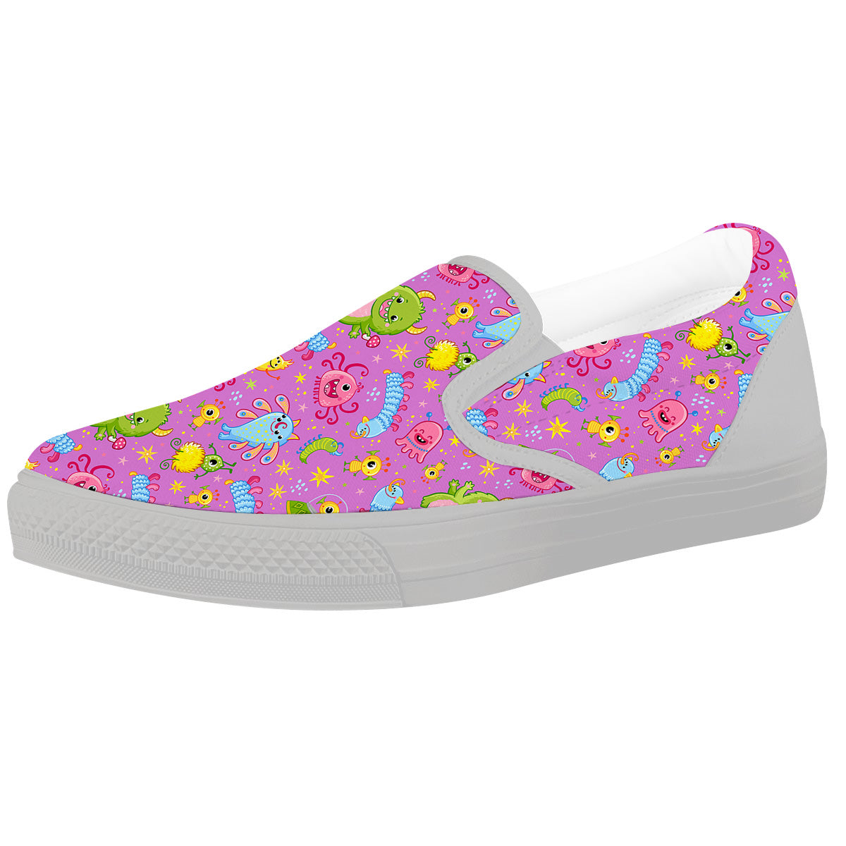 Pink Alien And Cute Monsters Print Pattern White Slip On Shoes-grizzshop