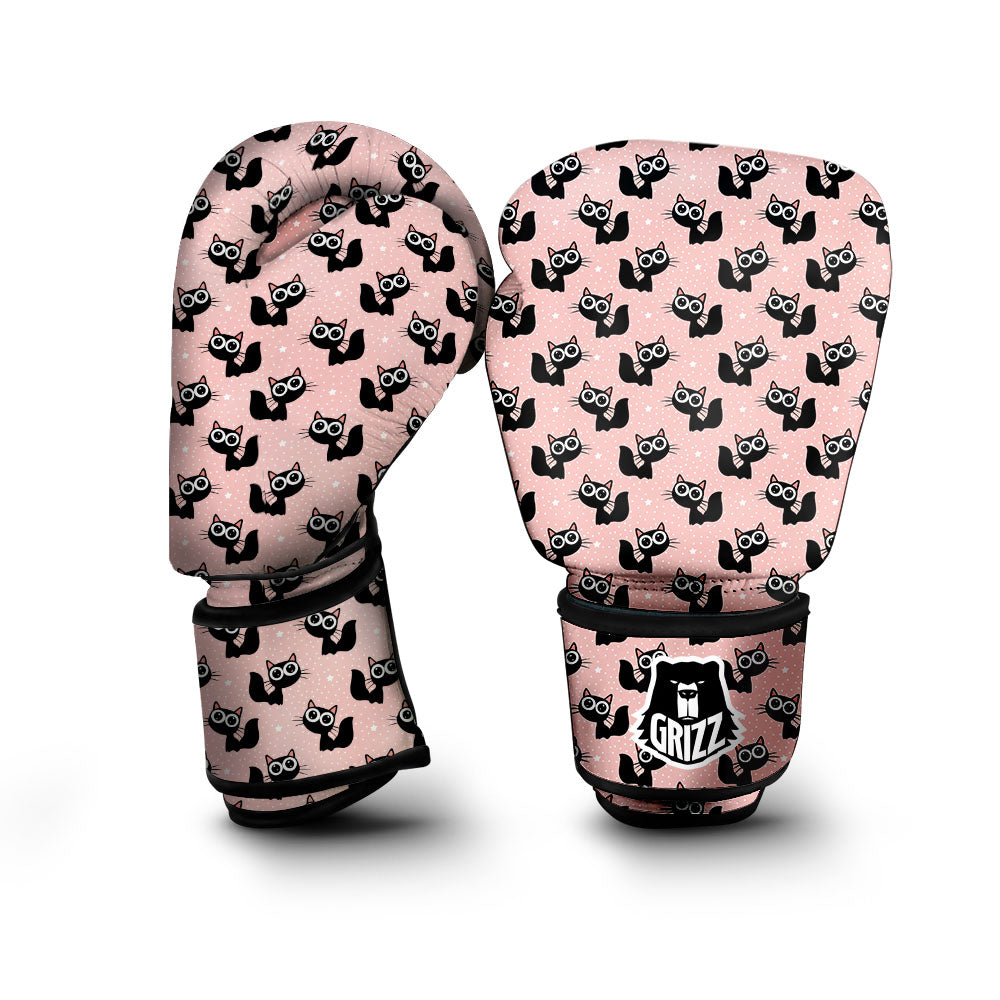 Pink And Black Cat Print Pattern Boxing Gloves-grizzshop