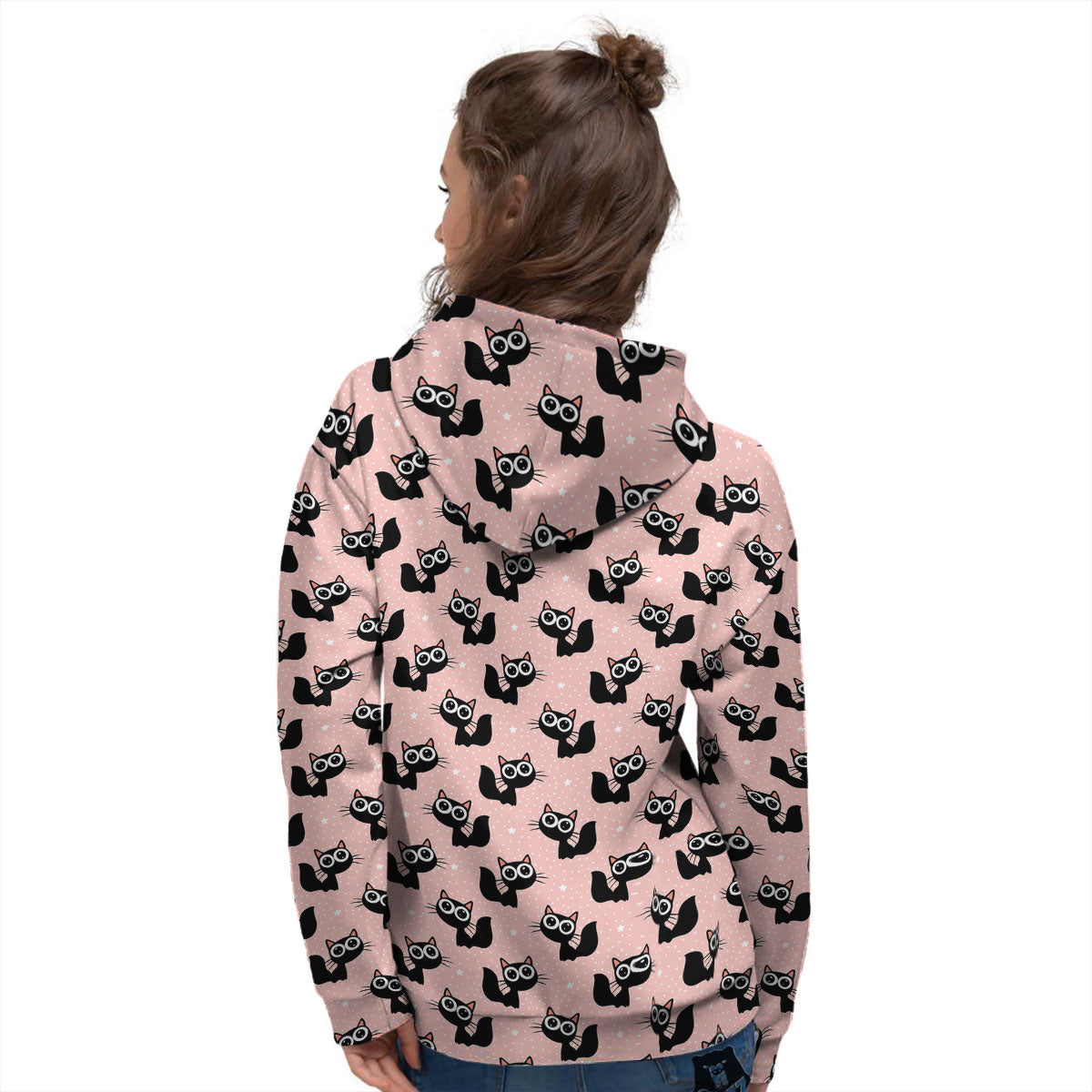 Pink And Black Cat Print Pattern Women's Hoodie-grizzshop