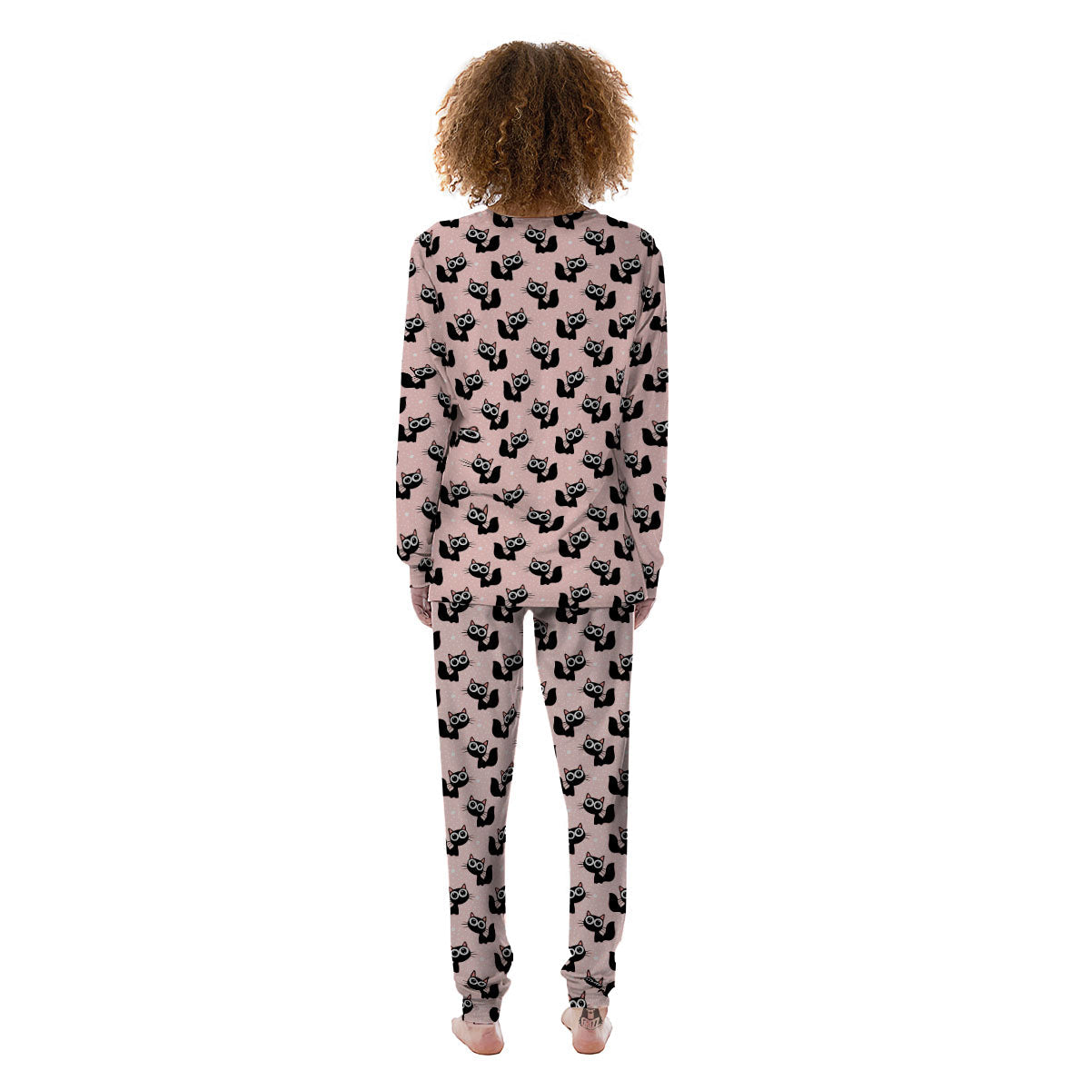 Pink And Black Cat Print Pattern Women's Pajamas-grizzshop