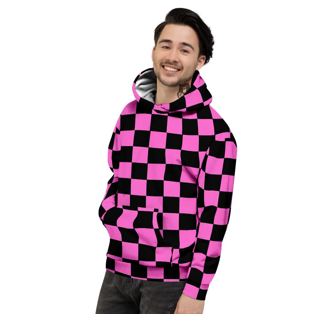 Pink And Black Checkered Print Pattern Men's Hoodie-grizzshop