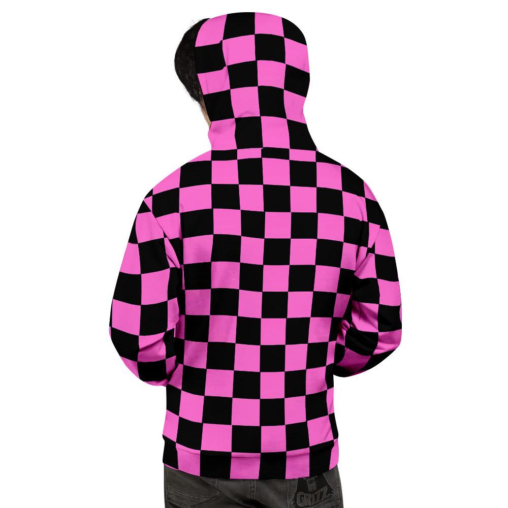 Pink And Black Checkered Print Pattern Men's Hoodie-grizzshop