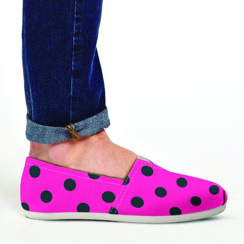 Pink And Black Polka Dot Canvas Shoes-grizzshop
