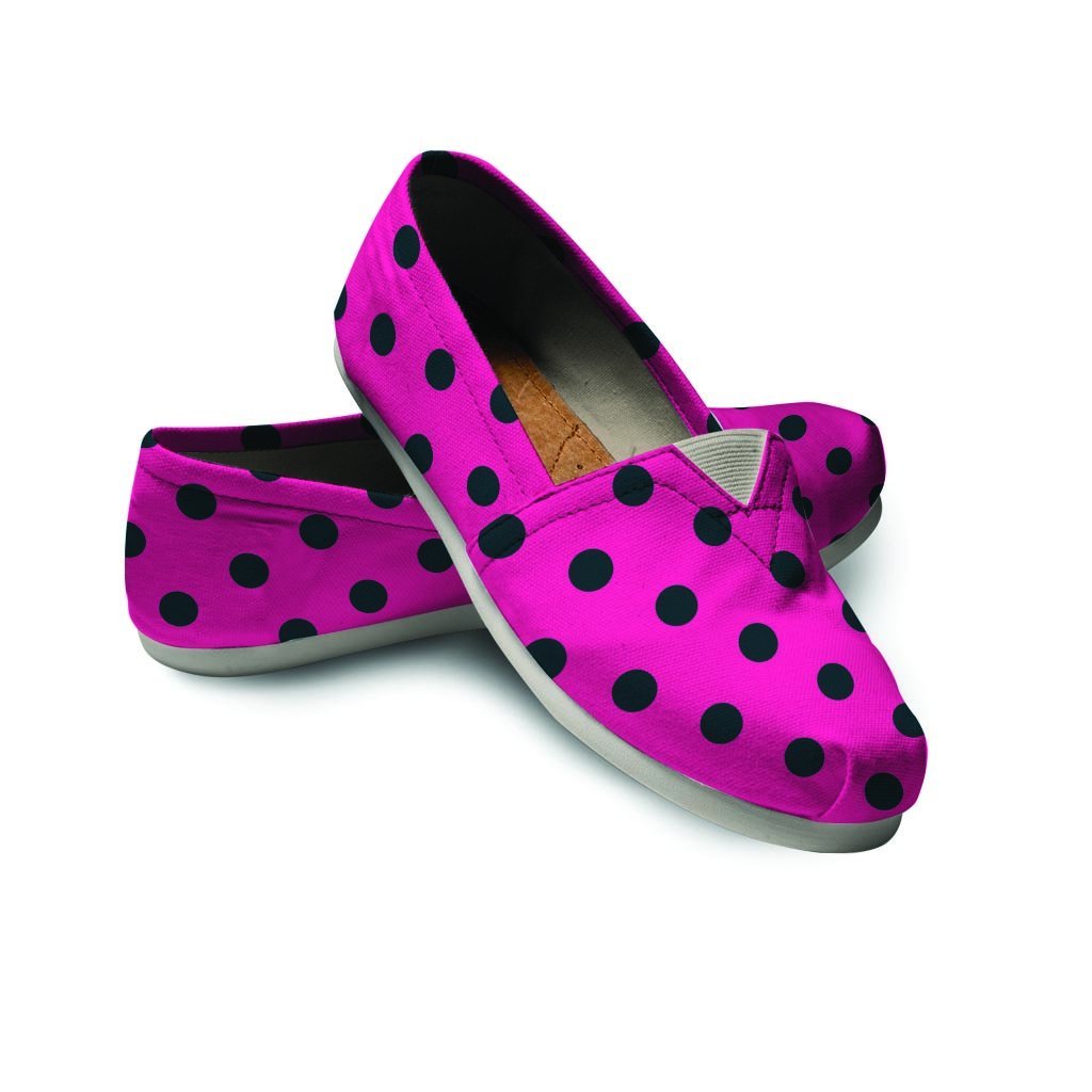 Pink And Black Polka Dot Canvas Shoes-grizzshop