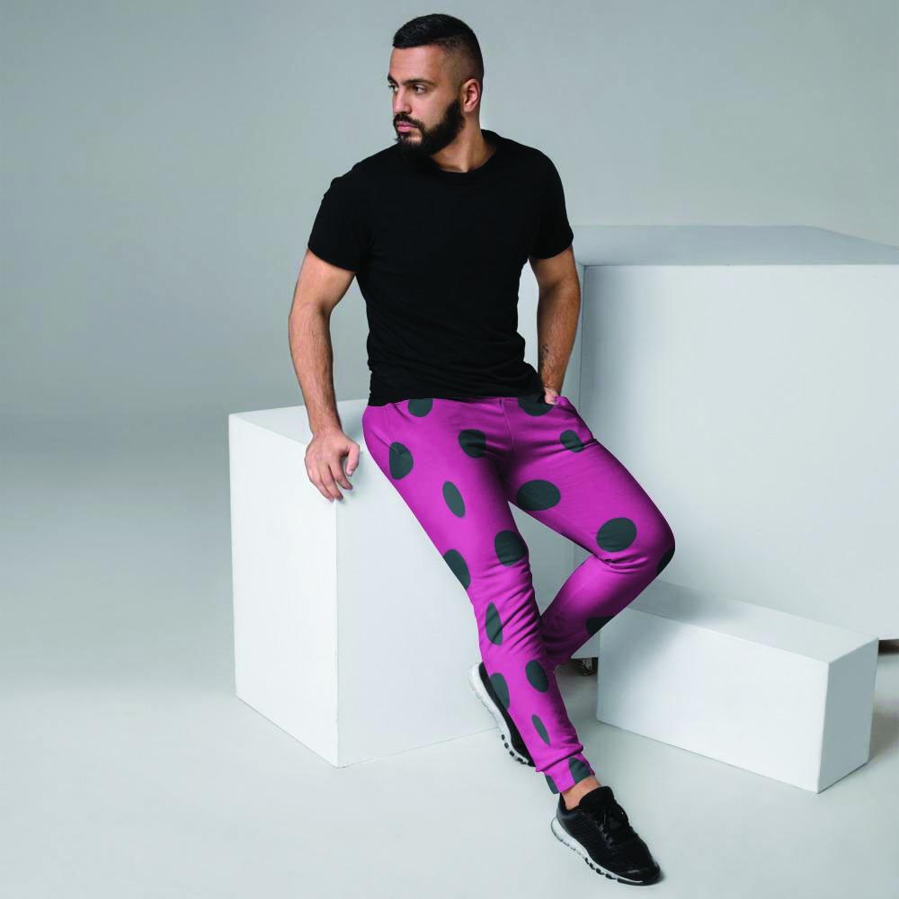 Pink And Black Polka Dot Men's Joggers-grizzshop
