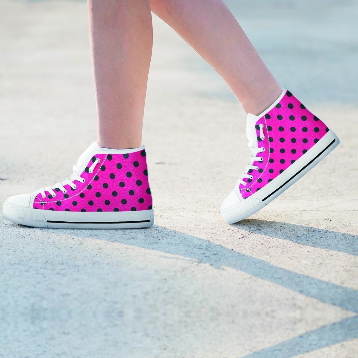Pink And Black Polka Dot Women's High Top Shoes-grizzshop