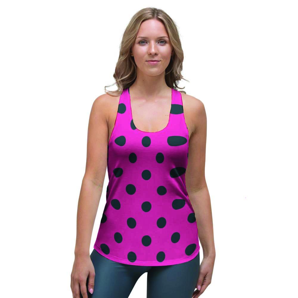 Pink And Black Polka Dot Women's Racerback Tank Top-grizzshop