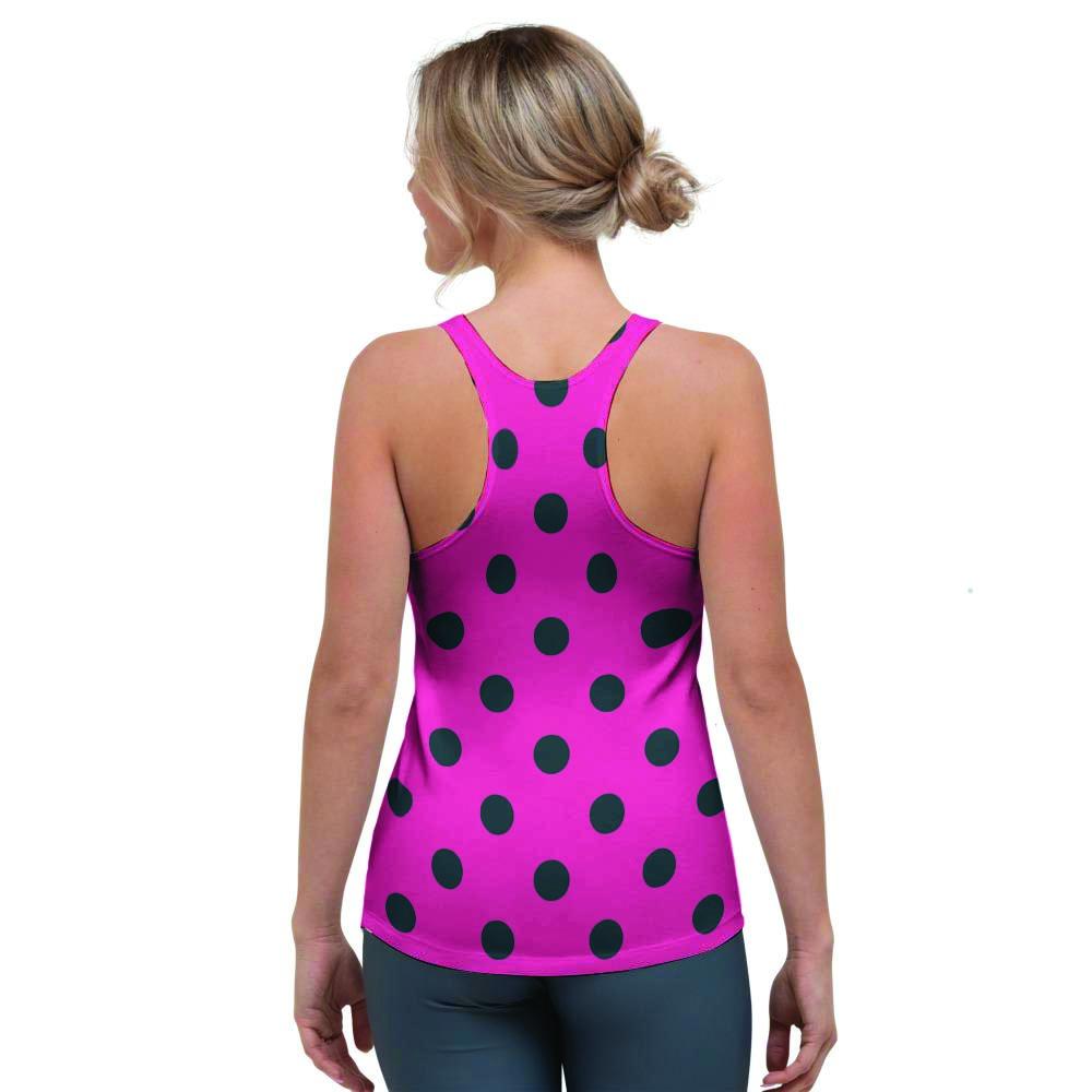 Pink And Black Polka Dot Women's Racerback Tank Top-grizzshop