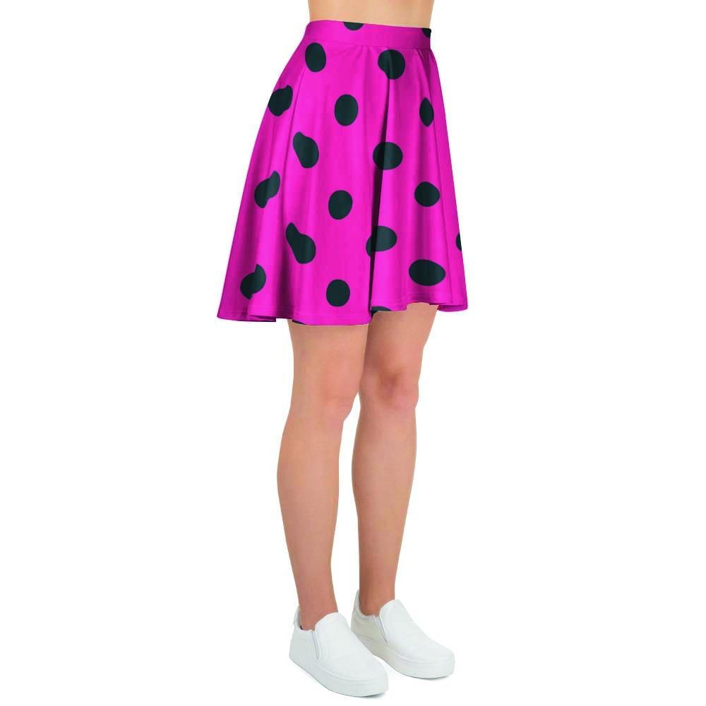 Pink And Black Polka Dot Women's Skirt-grizzshop