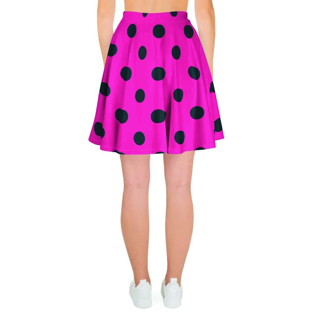 Pink And Black Polka Dot Women's Skirt-grizzshop