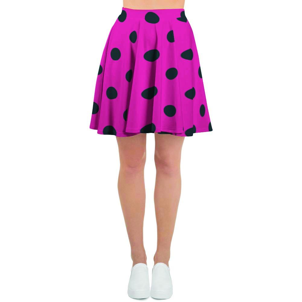 Pink And Black Polka Dot Women's Skirt-grizzshop