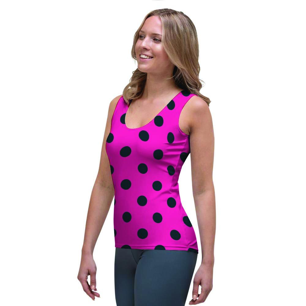 Pink And Black Polka Dot Women's Tank Top-grizzshop