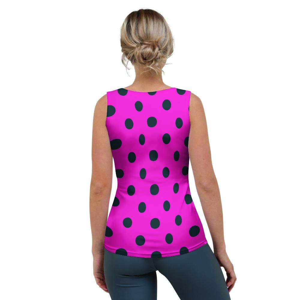 Pink And Black Polka Dot Women's Tank Top-grizzshop
