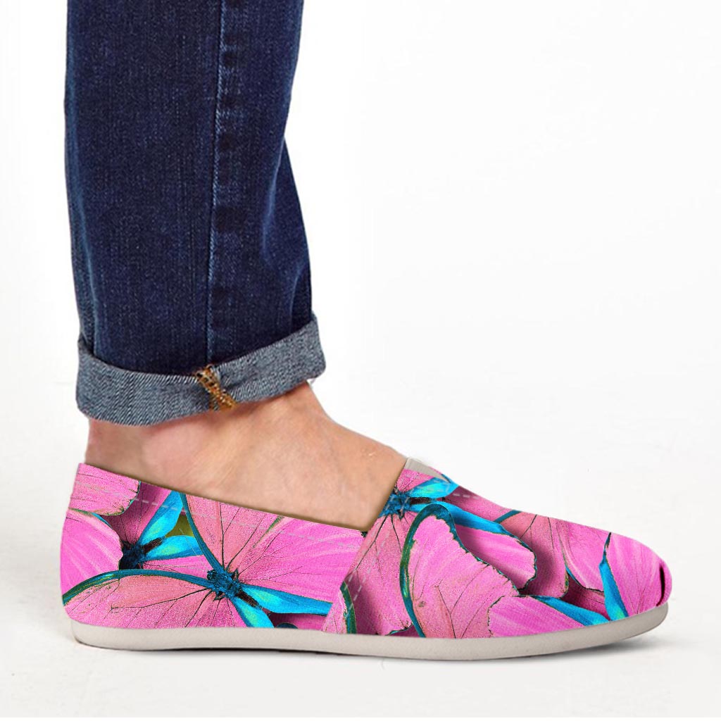 Pink And Blue Butterfly Print Canvas Shoes-grizzshop
