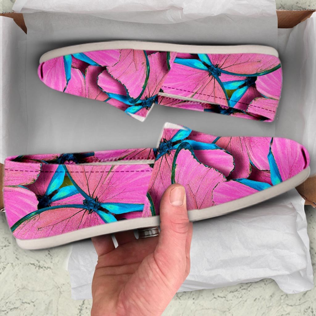 Pink And Blue Butterfly Print Canvas Shoes-grizzshop
