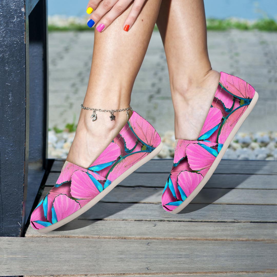 Pink And Blue Butterfly Print Canvas Shoes-grizzshop