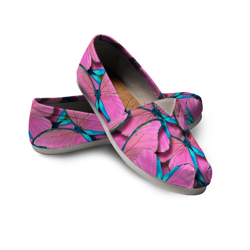 Pink And Blue Butterfly Print Canvas Shoes-grizzshop