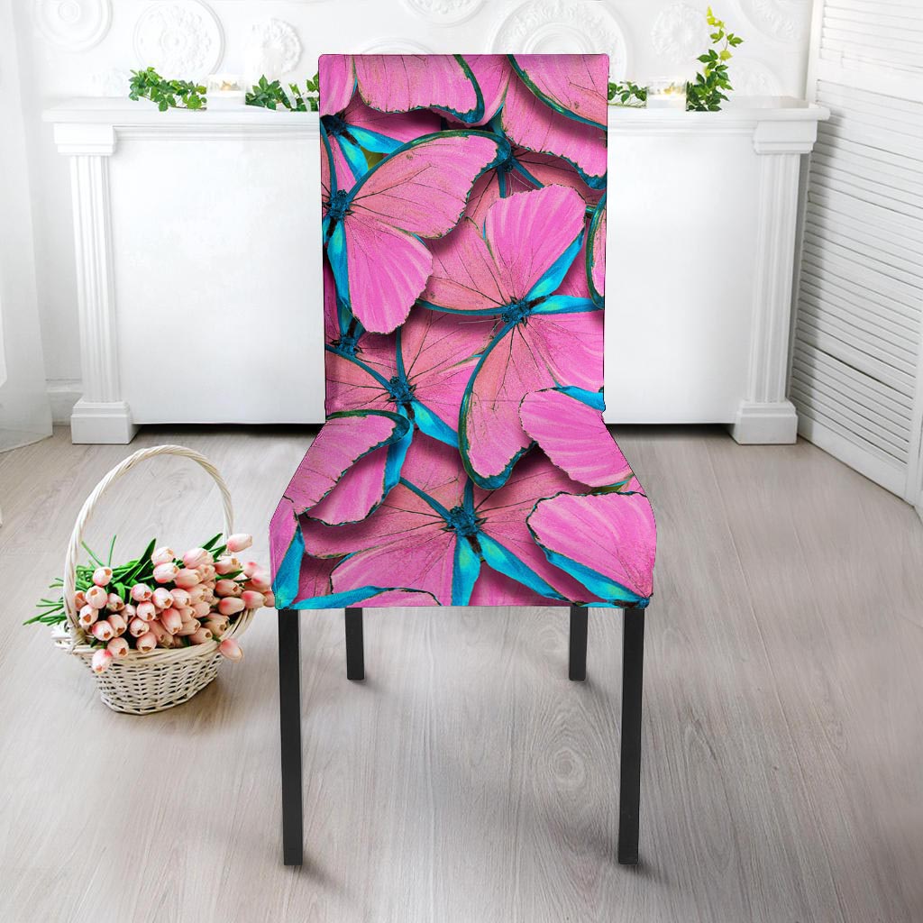 Pink And Blue Butterfly Print Chair Cover-grizzshop