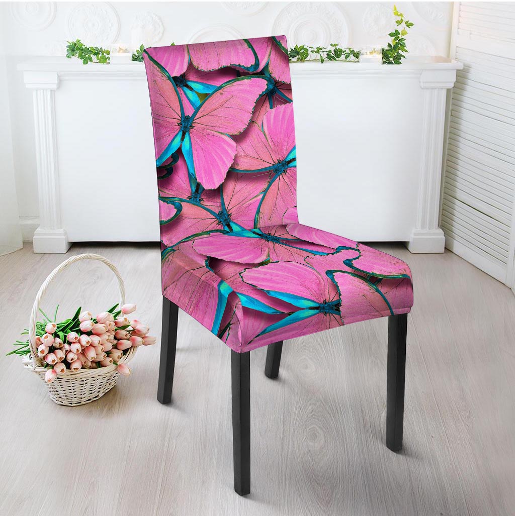 Pink And Blue Butterfly Print Chair Cover-grizzshop