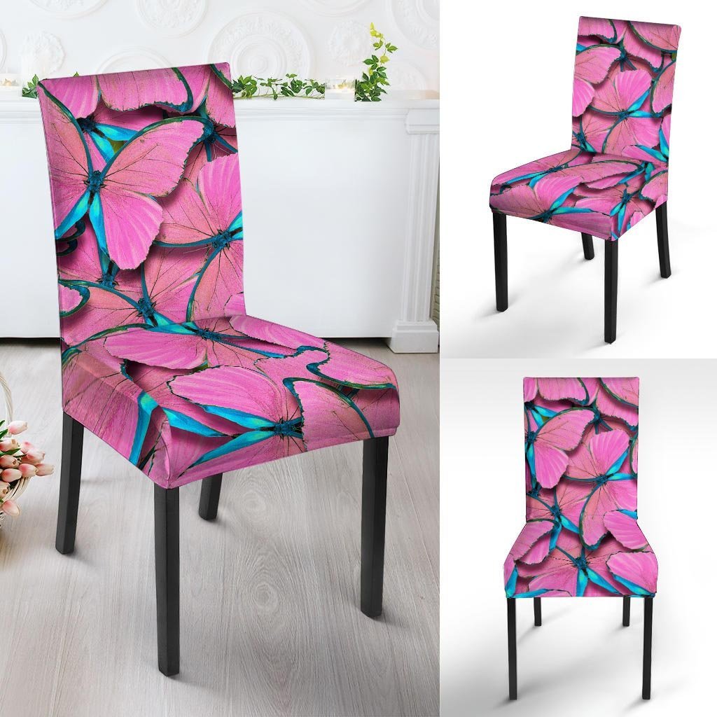 Pink And Blue Butterfly Print Chair Cover-grizzshop