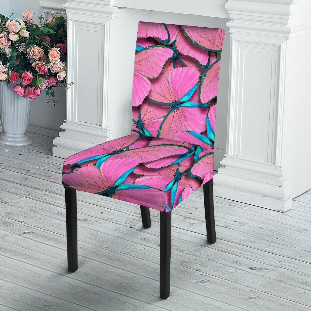Pink And Blue Butterfly Print Chair Cover-grizzshop
